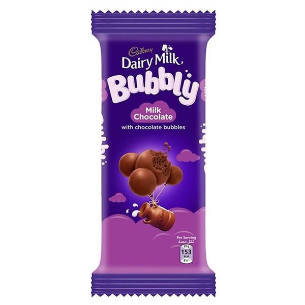 Buy Cadbury Dairy Milk Bubbly 95Gm (Imported) online in india. Buy all types of imported chocolates, imported chocolate, imported candy, imported candies, foreign chocolate, foreign chocolates, foreign snacks, foreign biscuites, foreign cookies, international chocolates, international snacks, imported cooikes, imported biscuits, imported cold drinks, imported drinks, dry fruits, dates, honey, spread, imported chips, imported wafers, imported marshmallow, imported jelly near you. 