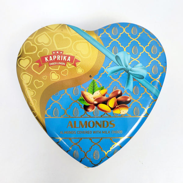 Kaprika Almonds. Covered With Milk Choco 90Gm Heart Tin Pk(Gift Celebration Pack)