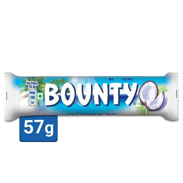 Buy Bounty Coconut Filled Chocolates - 57g Bar (Imported) online in India. Get all types of foreign chocolates, cookes, marshmallows, beverages, energy drinks, wafers, chips, dry fruits, date, honeyand snacks on chocoliz